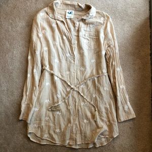 Anthropologie Tan Dress with Floral Embroidery
